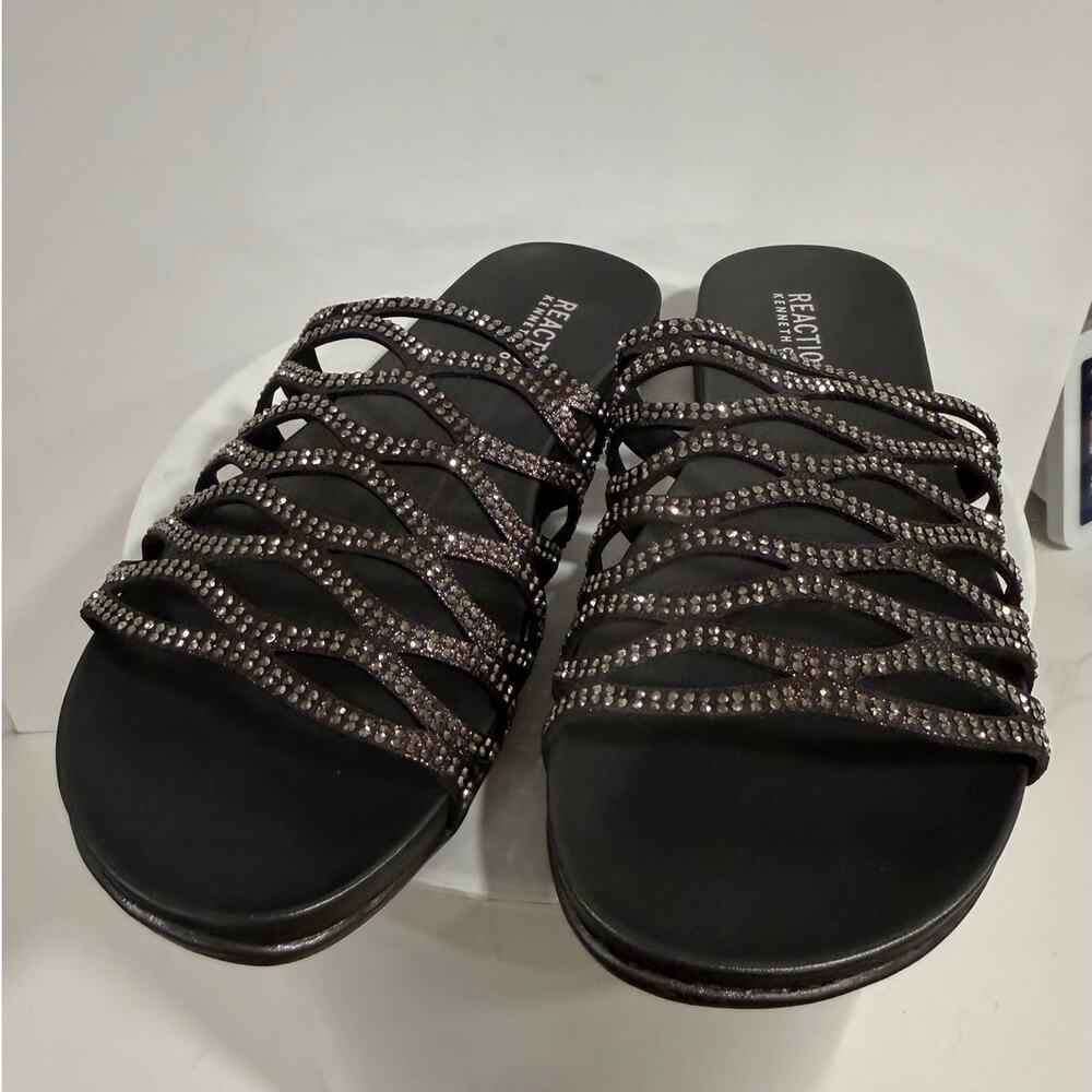 Rhinestone Slide Sandals Sparkle Glam Dressy Flat Slides Womens 6.5 Open Toe Fab